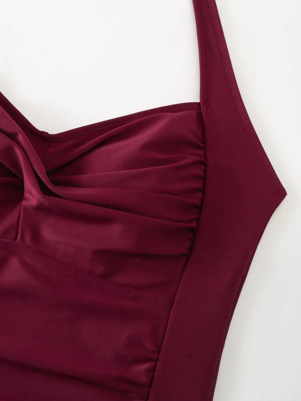 Burgundy Casual Women's Halter Neck Tie Strap One-Piece Swimsuit